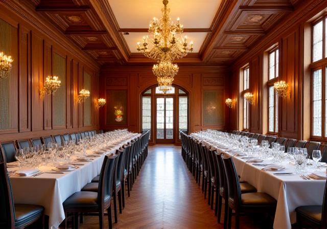 Il raffinato salone interno per ricevimenti e cene di gala